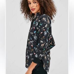Zara Animal Zoo Tropical Safari Print Pullover Blouse